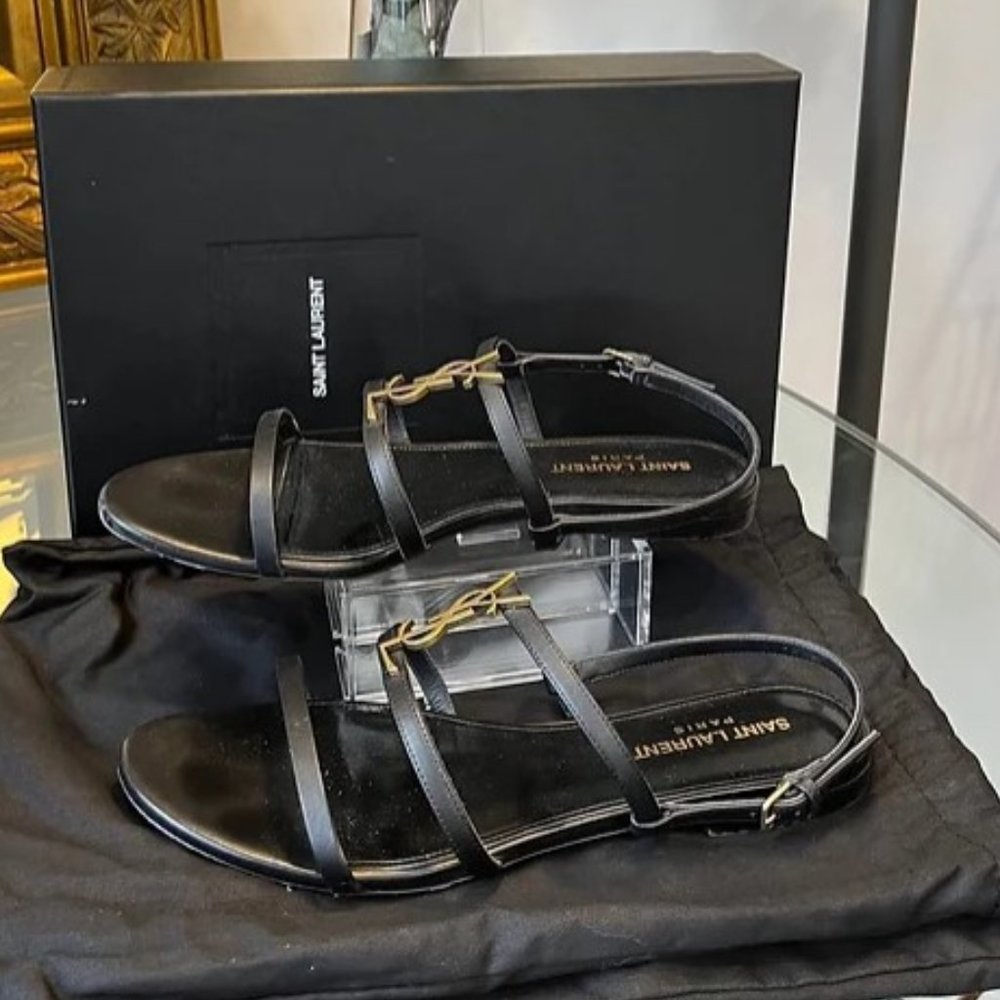 SAINT LAURENT Cassandra Leather Slingback Sandals - Picture 1 of 3